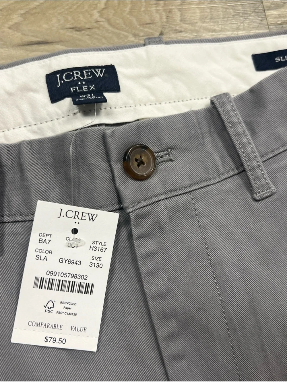 J.Crew Slim-fit Flex Chino Pant Gray Twill Stretch Mens Size 31x30 H3167 $80 NWT